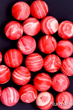 Perles en agate - Ø 14 mm, trou 1 mm - rouge-blanc